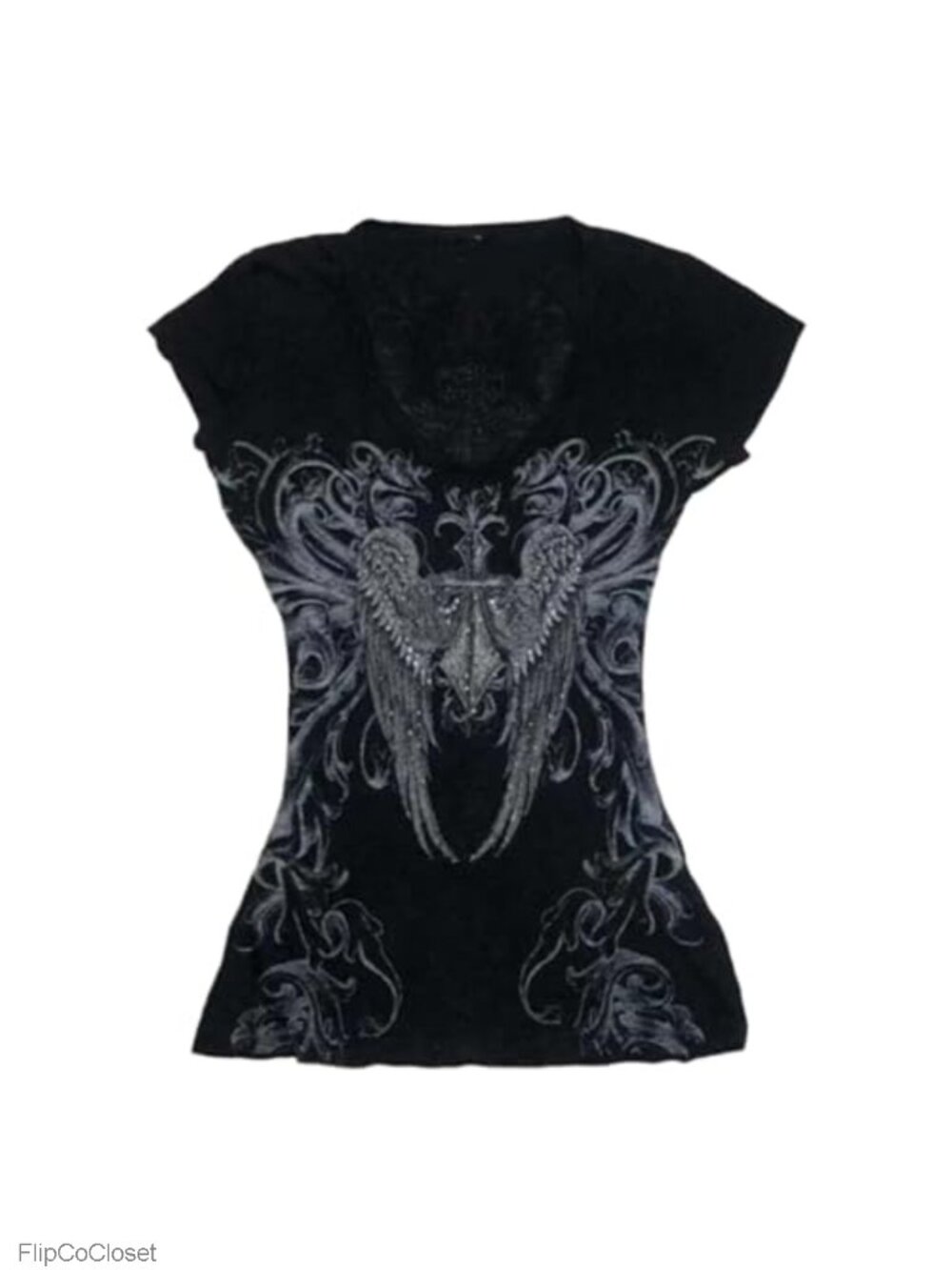 Women's Vintage Graphic V-Neck Crop Top Short Sleeve Polyester Y2K Grunge Tee